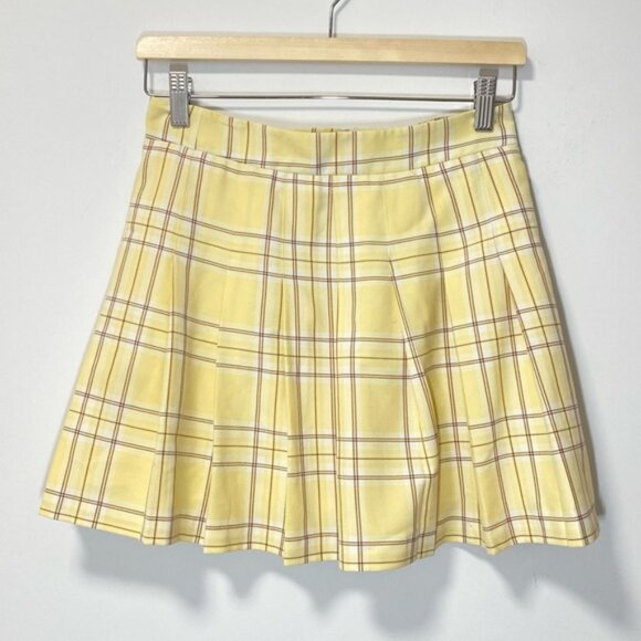 Aritzia Sunday Best Pleated Mini Skirt Yellow Plaid – Size 4 - Picture 2 of 9